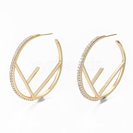 Brass Micro Pave Clear Cubic Zirconia Half Hoop Earrings KK-S356-144G-NF-1