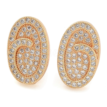 Rack Plating Oval Brass Clear Cubic Zirconia Stud Earrings EJEW-M090-21G-1