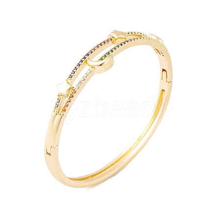 Brass Pave Colorful Cubic Zirconia Hinged Bangles for Women BJEW-S147-07G-01-1