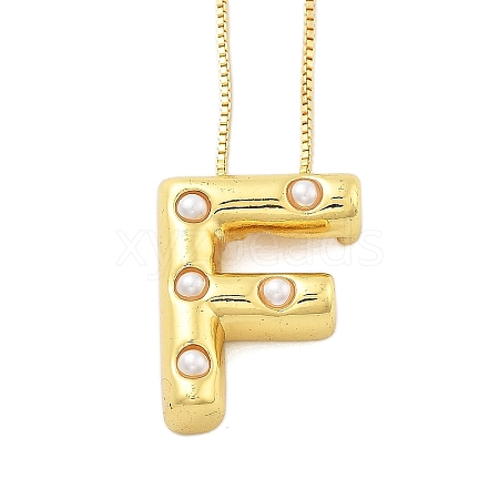 Brass & Plastic Pearl Letter Pendant Box Chain Necklaces for Women NJEW-U017-01G-06-1