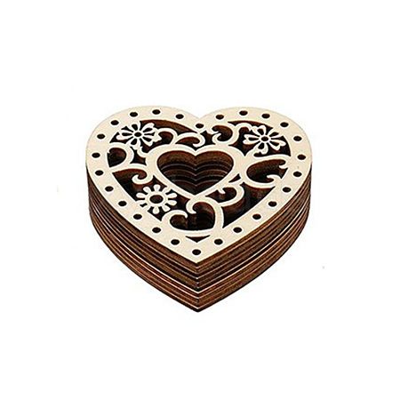 Unfinished Wood Hollow Heart Shape Pendants Decorations WOCR-PW0001-023C-1