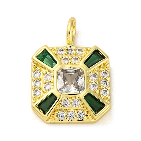 Brass Pendants with Cubic Zirconia and Glass KK-D536-20G-1