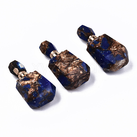 Assembled Synthetic Bronzite and Lapis Lazuli Openable Perfume Bottle Pendants G-S366-059A-1