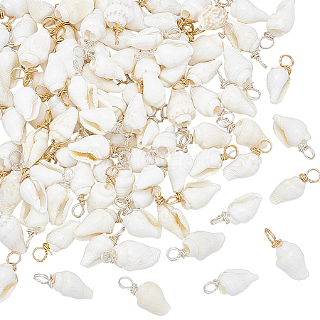 100Pcs 2 Colors Natural Trumpet Shell Pendants PALLOY-GA00041-1