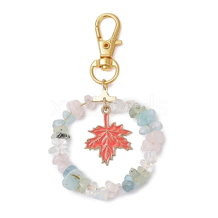 Natural & Synthetic Gemstone Chips Beads & Maple Leaf Alloy Enamel Pendant Decoration KEYC-JKC01018-04-1