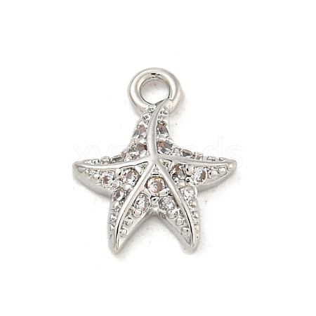 Starfish Rack Plating Brass Micro Pave Clear Cubic Zirconia Charms KK-P277-12P-1