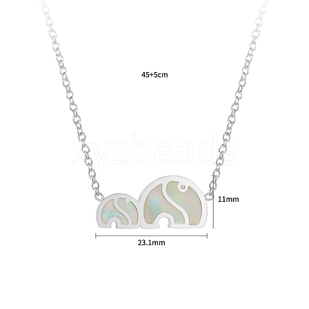 Non-Tarnish Fashionable Stainless Steel Elephant Pendant Necklace with White Shell Inlay IB9971-1