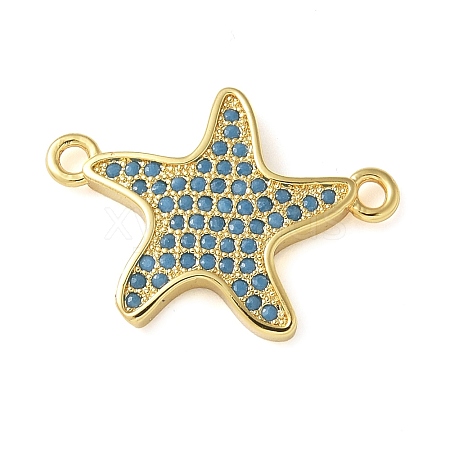 Brass Micro Pave Deep Sky Blue Cubic Zirconia Connector Charms KK-C086-14G-02-1