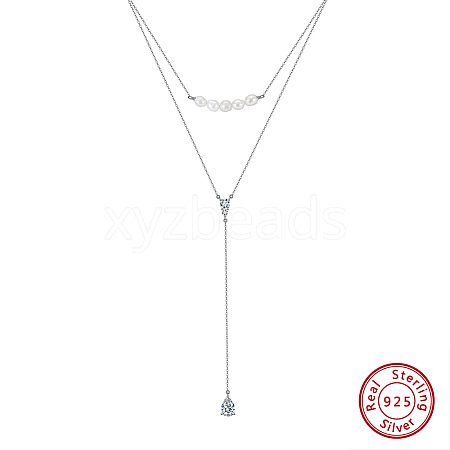 925 Sterling Silver Double Layer Necklaces NJEW-L116-11P-1