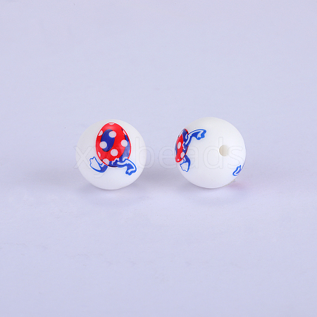Printed Round with Egg Pattern Silicone Focal Beads LS-SI-JX0056A-149-1