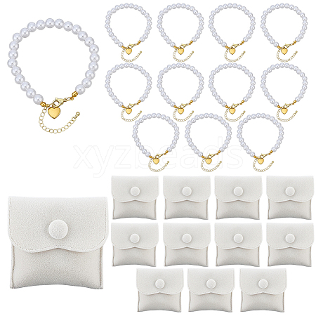 12Pcs Round ABS Plastic Imitation Pearl Bead Bracelets BJEW-OC00004-1