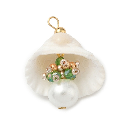 Natural Shell & Round Glass Pendants PALLOY-MZ00912-06-1