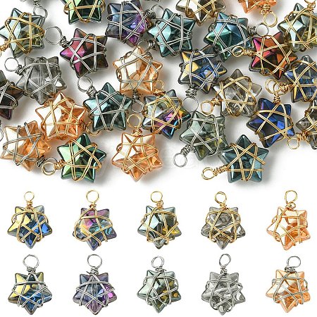 30Pcs 2 Style 5 Colors Glass Pendants PALLOY-YW00056-1