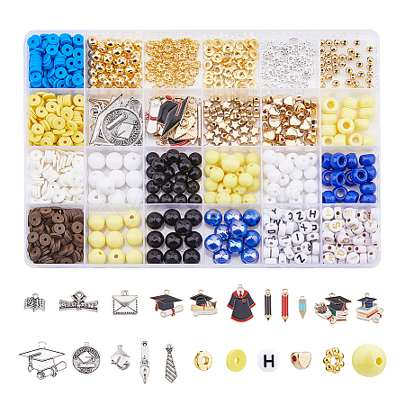 SUPERFINDINGS Graduate Theme Acrylic Beaded Stretch Bracelet with Alloy Enamel Charms DIY Making Finding Kit DIY-FH0006-73-1