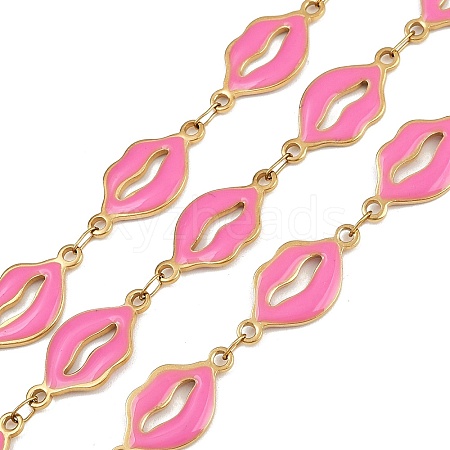 304 Stainless Steel Enamel Lip Link Chains CHS-K023-03G-04-1