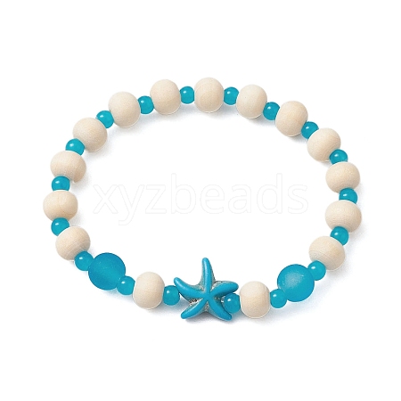 Synthetic Turquoise & Wood & Glass Beaded Stretch Bracelets for Women BJEW-JB11124-02-1