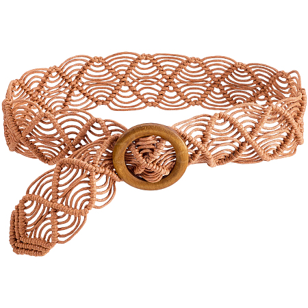 Cloth Woven Rhombus with Wood Chain Belts for Women AJEW-WH20019-125A-1