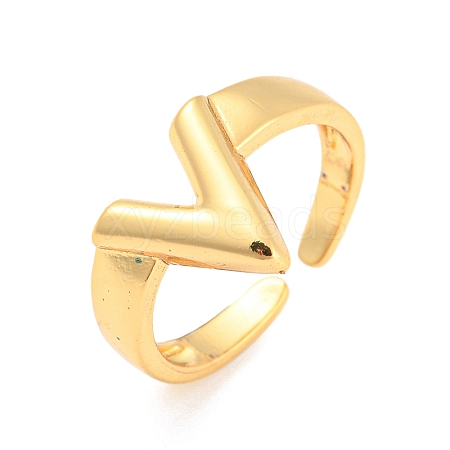 Hollow V-Shaped Brass Open Cuff Rings RJEW-Q781-15G-1