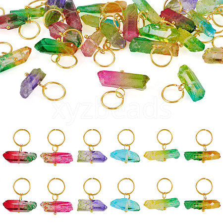 30Pcs 6 Styles Electroplated Natural Quartz Crystal Pendants PALLOY-TAC0228-1