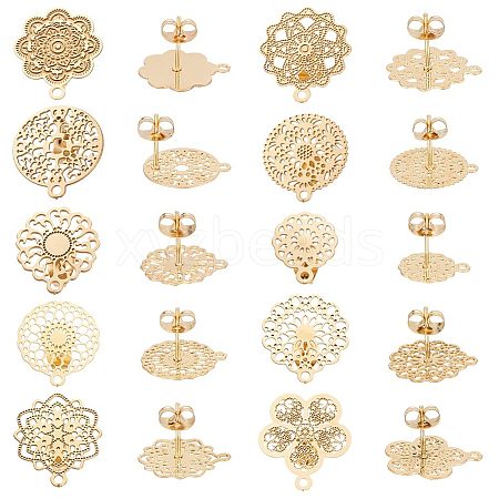 Unicraftale 20Pcs 10 Style 304 Stainless Steel Stud Earrings Finding STAS-UN0041-93-1