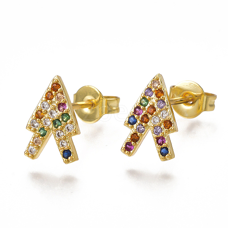 Brass Micro Pave Cubic Zirconia(Random Mixed Color) Ear Studs EJEW-S201-89-1