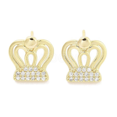 Brass Micro Pave Clear Cubic Zirconia Studs Earring EJEW-S217-G16-1