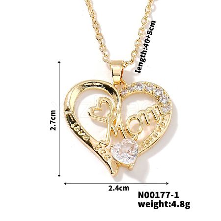 Simple and Elegant Brass Pave Clear Cubic Zircon Mom Heart Pendant Necklaces for Mother's Day TM6595-4-1