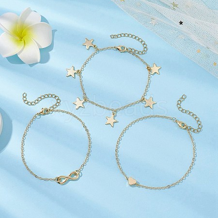 3Pcs 3 Styles Brass Cable Chains Link Charm Bracelets for Women BJEW-JB11392-1