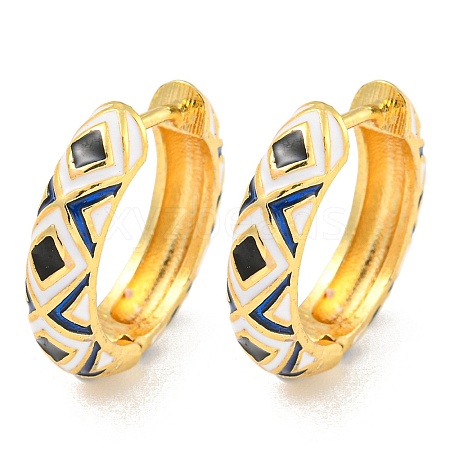 Rack Plating Rhombus Pattern Brass Enamel Hoop Earrings EJEW-C102-47G-01-1