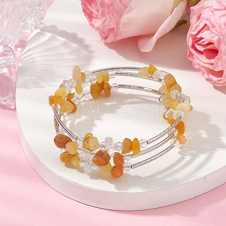 Natural Topaz Jade Chip & Glass & Brass Tube Beaded Bangles for Women BJEW-JB11265-04-1