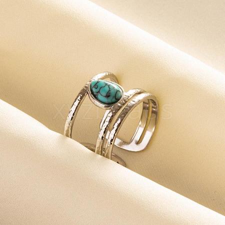 Teardrop Synthetic Turquoise Finger Rings QT3031-3-1