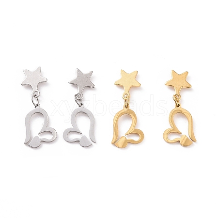Valentine's Day Heart with Star 304 Stainless Steel Dangle Stud Earrings for Women EJEW-G328-04-1