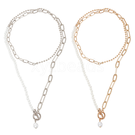 ANATTASOUL 2Pcs 2 Colors Plastic Imitation Pearl Beaded Necklaces Set NJEW-AN0001-10-1