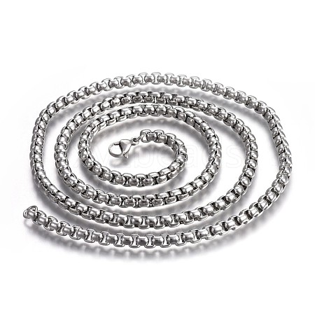 Non-Tarnish 304 Stainless Steel Box Chain Necklaces NJEW-O110-05J-P-1