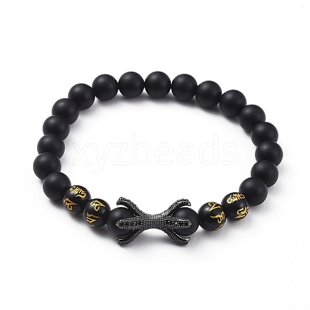 Natural Black Agate(Dyed) Beads Stretch Bracelets BJEW-JB04801-01-1