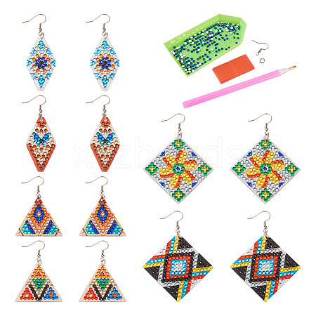  DIY Diamond Painting Rhombus & Triangle Dangle Earring Kits DIY-TA0004-97-1