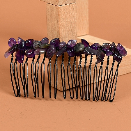 Natural Amethyst with Metal Chips Hair Combs PW-WG93284-04-1