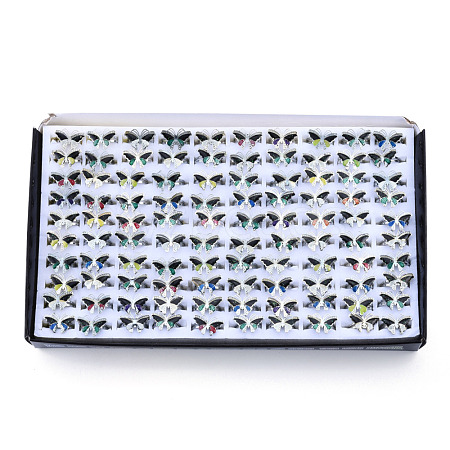 100Pcs Bling Butterfly Iron Mood Rings Set RJEW-N042-03-1