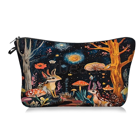 Deer in the Forest Print Polyester Cosmetic Zipper Pouches PW-WGF0A14-03-1