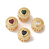 Flat Round with Heart Pattern Rack Plating Brass Micro Pave Cubic Zirconia European Beads KK-G511-01G-1