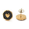 Ion Plating(IP) 304 Stainless Steel Flat Round with Heart Stud Earrings EJEW-C114-15G-01-1