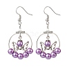 Glass Pearl Beaded Big Ring with Alloy Butterfly Dangle Earrings EJEW-JE05048-4