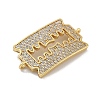 Rack Plating Brass Micro Pave Clear Cubic Zirconia Blade Shaped Connector Charms KK-A234-070G-2