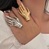 Palm Hand Alloy Open Cuff Rings for Women RJEW-Z047-02G-1