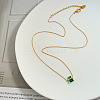 Rectangle Glass Pendant 304 Stainless Steel Cable Chain Necklaces for Women FS-WGAF7A7-05-2