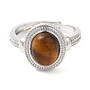 Natural Gemstone Oval Adjustable Ring RJEW-A020-01P-3