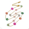 304 Stainless Steel & Glass Colorful Flower Link Chain Necklaces for Women NJEW-K383-05G-1