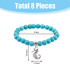 FIBLOOM 8Pcs 8 Style Synthetic Turquoise Round Beaded Stretch Bracelets Set with Alloy Charms BJEW-FI0001-83-2