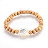 Wood Beads Kids Stretch Bracelets BJEW-JB03970-M-2