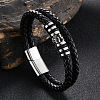 Stainless Steel Skull Beaded Leather Double Layer Multi-strand Bracelet SKUL-PW0004-26B-01-1